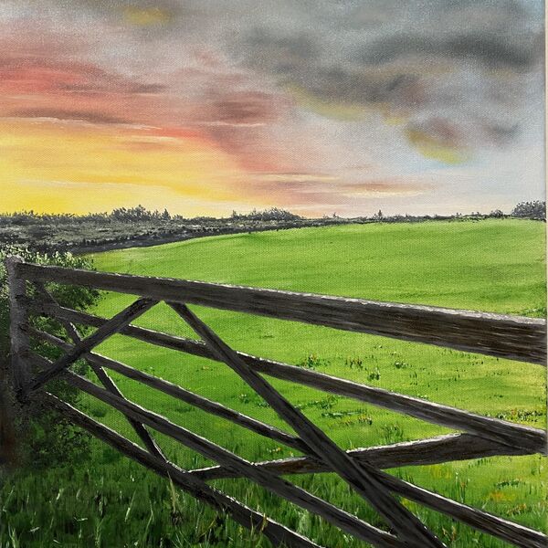 Oil painting - Sunrise over Gault wood