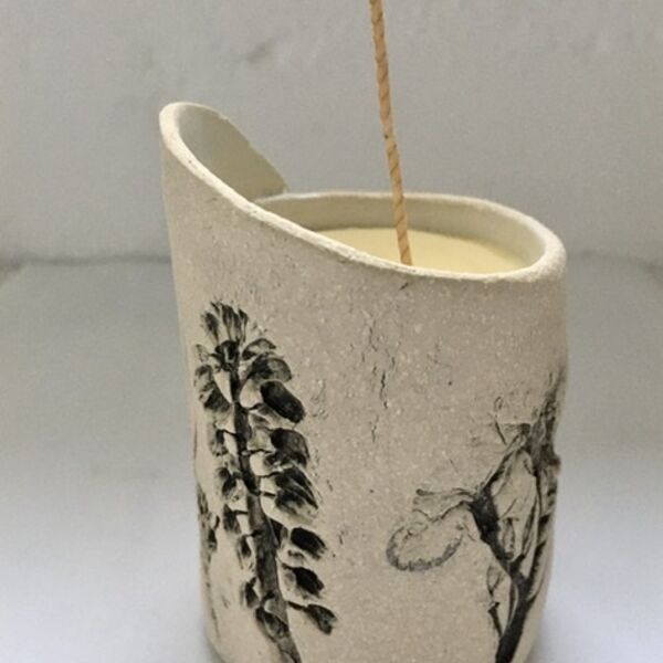 ceramics bees wax/ soya nature printed ceramic candle