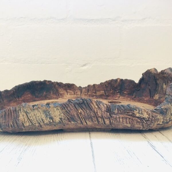 Primitive ceramic forest bonsai pot made by dei ceramics