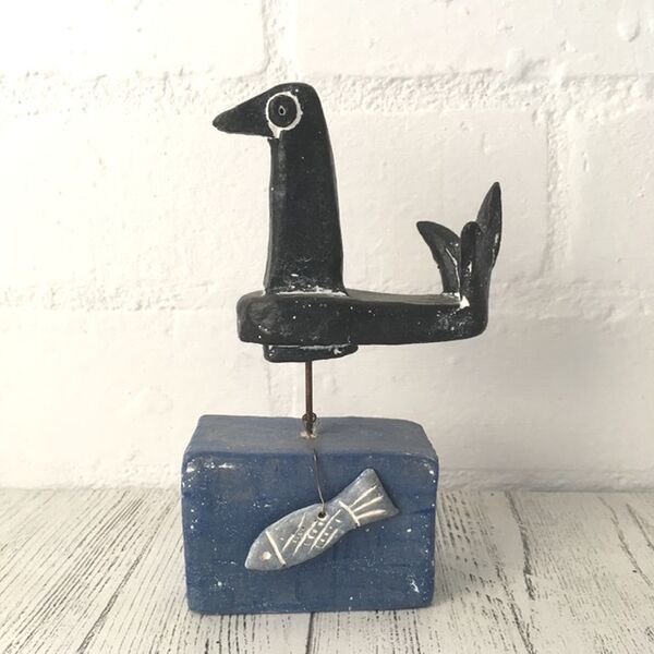 Fishing bird mini sculpture Ceramic fishing bird mini sculpture