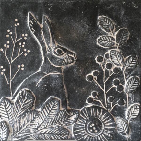 Black hare wall plaque Black and white ceramics hare wall plaque by dei ceramics