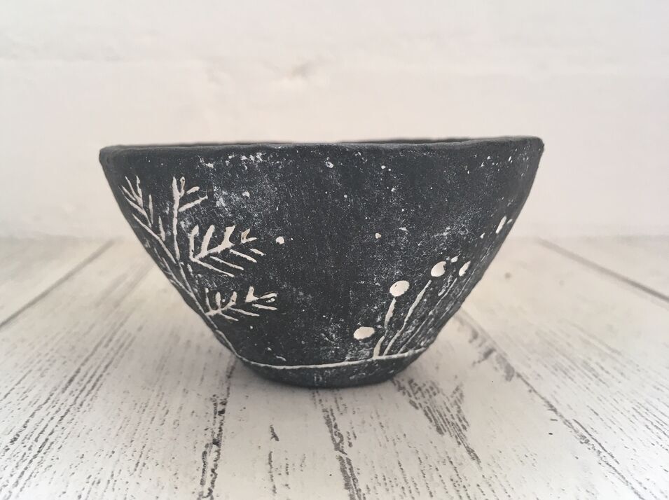 Black and white landscape ceramic pot by dei ceramics