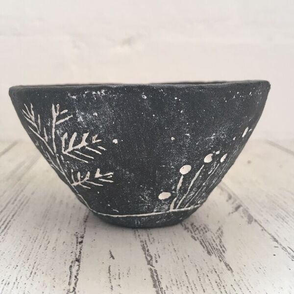 Black and white landscape ceramic pot by dei ceramics