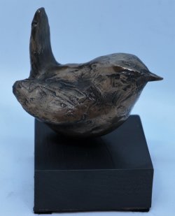 Wren, cold cast bronze on a cold cast iron base, approx 9cm tall incl base