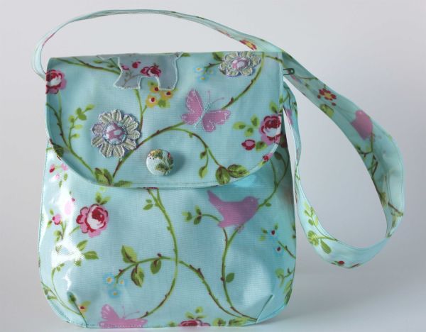 Aqua Floral Oilcloth bag