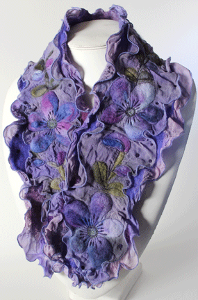 Purple and lilac floral silk and felted scarf