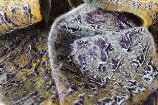 Green and purple felted velvet scarf