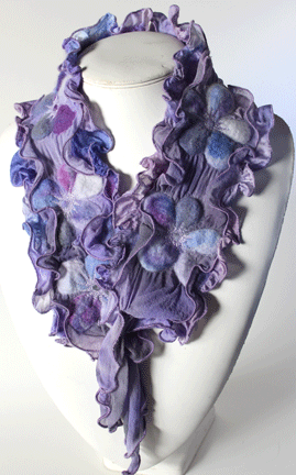Delicate Lavender floral hand painted and felted silk scarf