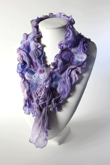 lilac floral hand painted and felted silk scarfscarf