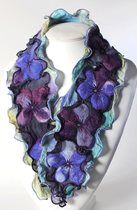 Vivid hand dyed and felted floral design scarf