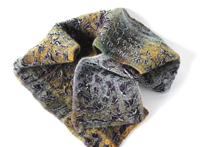 Green and Purple felted velvet scarf
