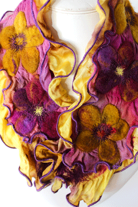 Gold and Magenta floral Scarf