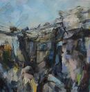 The Climb Painting of tall cliffs in blue and greys