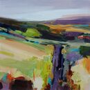 Moor Moorland contemporary Landscape in orange, purple and greens with road