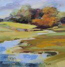 Water meadow Painting of peaceful river with trees in background