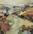 Far and wide Painting looking down a valley, rusts, ochre, sage green