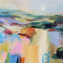 At the end of the day Vibrant abstract landscape in orange blue and green