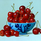 Cherries in a Blue China Bowl