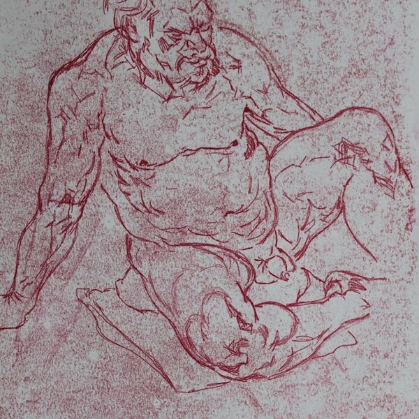 Mono 14. Seated male nude. Mono 14.