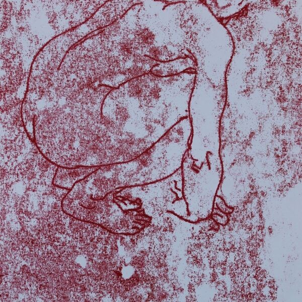 Mono 24. Study in red. Mono 24. Female crouching nude.