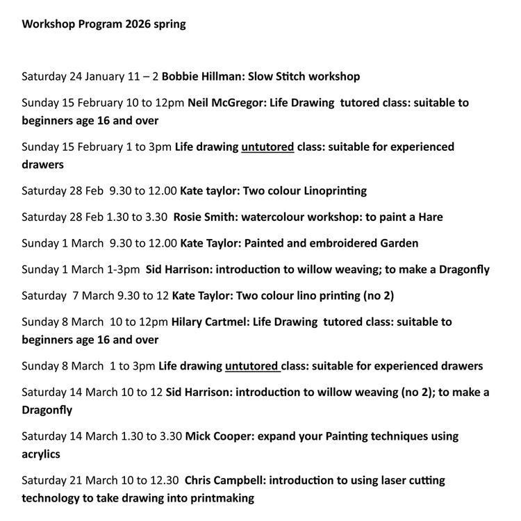 Workshop program 2026 spring