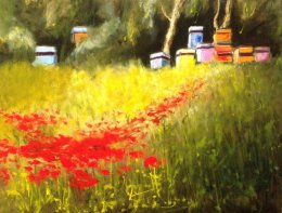 Beehives Over Poppies