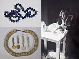Ruth making beads and examples of her jewellery