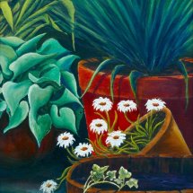 Corner of garden Oil on board 52x62 framed