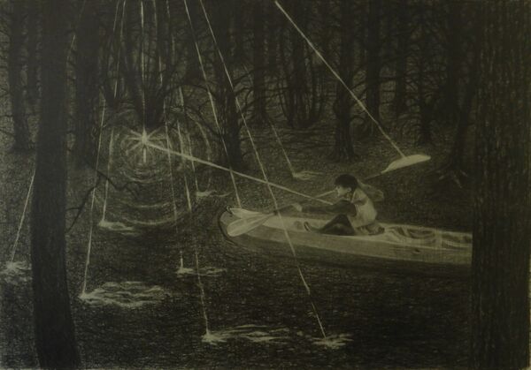 Eiko Matsuura "Rowing Through Rain to Rivers" Graphite on paper