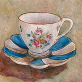 "Tea time 1" Egg tempera on true gesso 10.0 x10.0 cm