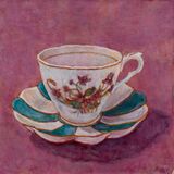 "Tea time 2" Egg tempera on true gesso 2023 10.0 x10.0 cm