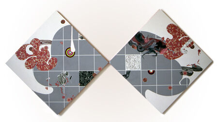 'I love the nineties', Mixed media and fabric on MDF, 310 x 115cms