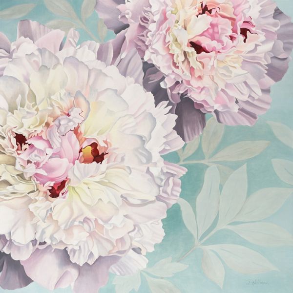 Peony on a blue background