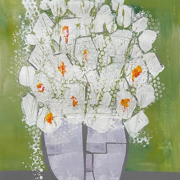 White Flowers in a Cracked Vase