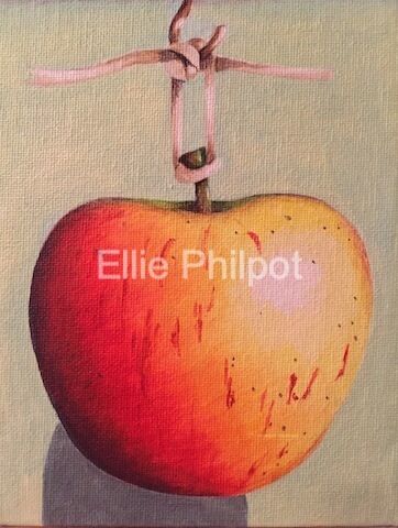 Hanging Apple. Greetings card.