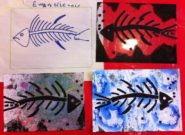 Drawing, plate and prints of fish