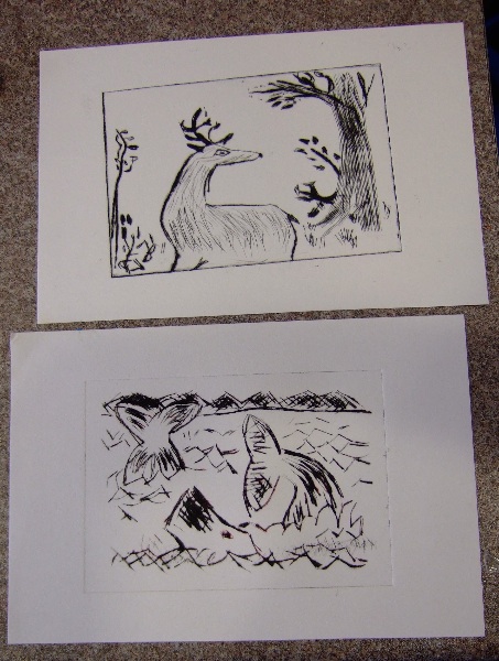 Some finished drypoint prints
