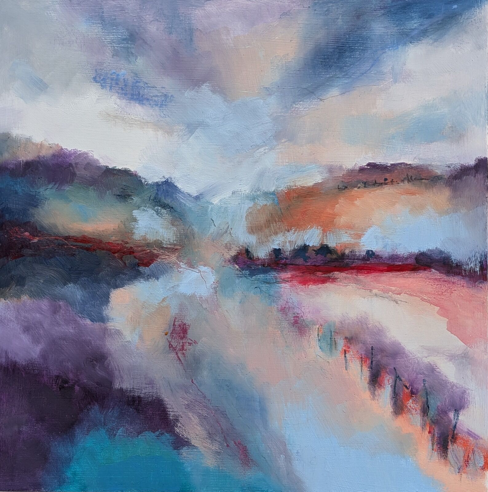 When Light Takes Over, Oil paint, charcoal and pastel on board, framed 13.5 x 13.5 inches. £250