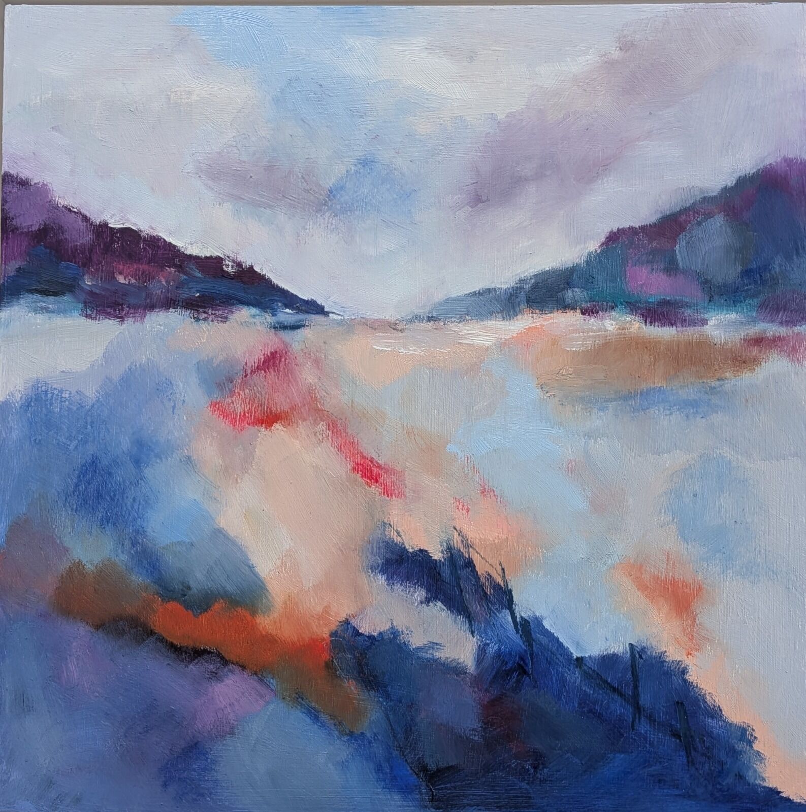 Sea of Light. Oil paint, charcoal and pastel on board, framed 13.5 x 13.5 inches. £250