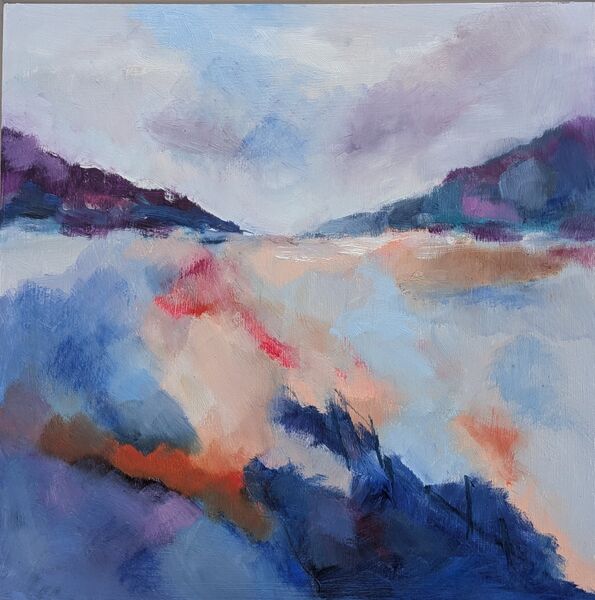 Sea of Light. Oil paint, charcoal and pastel on board, framed 13.5 x 13.5 inches. £250