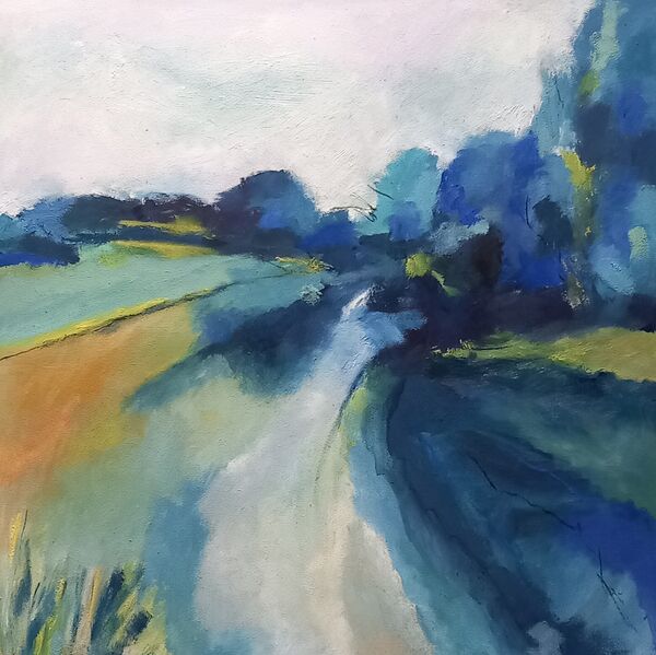Beneath Still Skies (image size 24x24 inches). Oil paint, charcoal and pastel on board, framed 29x29 inches £600