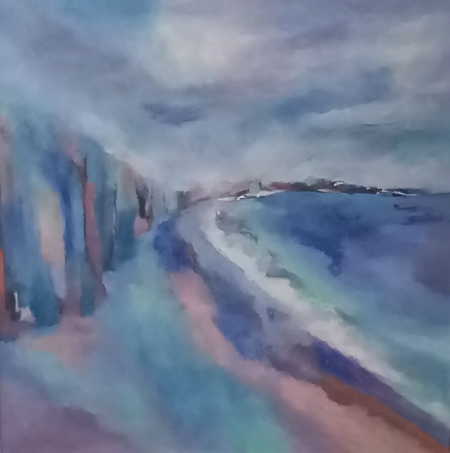 Changing Tides (image size 24x24 inches). Oil paint, charcoal and pastel on board, framed 29x29 inches. £650