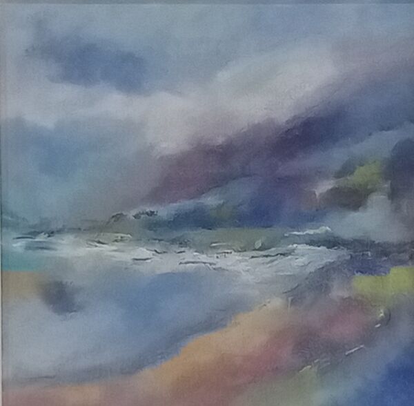 Seabreeze (image size 11.5x11.5inches). Oil paint, charcoal and pastel on board, framed 17x17 inches. £275