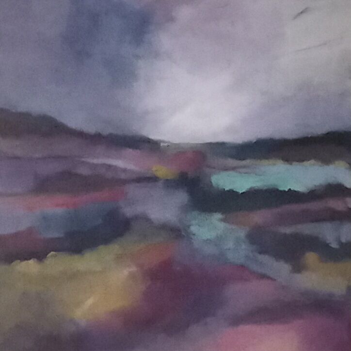 Windswept Shores (image size 15.5x15.5 inches). Oil paint, charcoal and pastel on board, framed 21.5x21.5 inches. £450