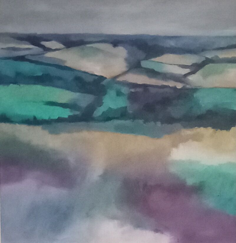 Echoes Across the Downs (image size 24x24 inches). Oil paint, charcoal and pastel on board, framed 29x29 inches. £650