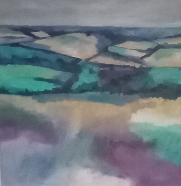Echoes Across the Downs (image size 24x24 inches). Oil paint, charcoal and pastel on board, framed 29x29 inches. £650