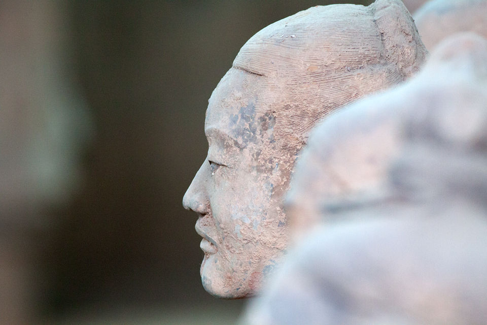 Detail of a terracotta soldiers face. Canon 50D, Canon EF 400mm f/5.6 L USM, 1/80, f/5.6, iso 1600, handhold.