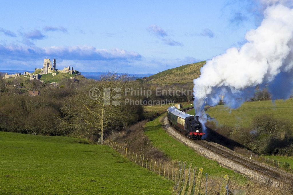 Steam Train on the Swanage Railway near Corfe Castle, Dorset.England
