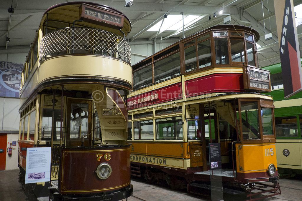Vintage Trams on display at Critch Tramway Village ,Derbyshire, England