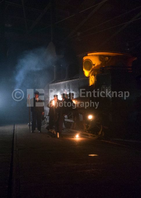 Group of railway workers around steam locomotive at Barrow Hill Roundhouse